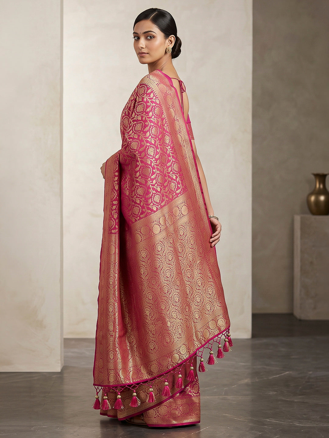 Pink Woven Design Dola Silk Saree