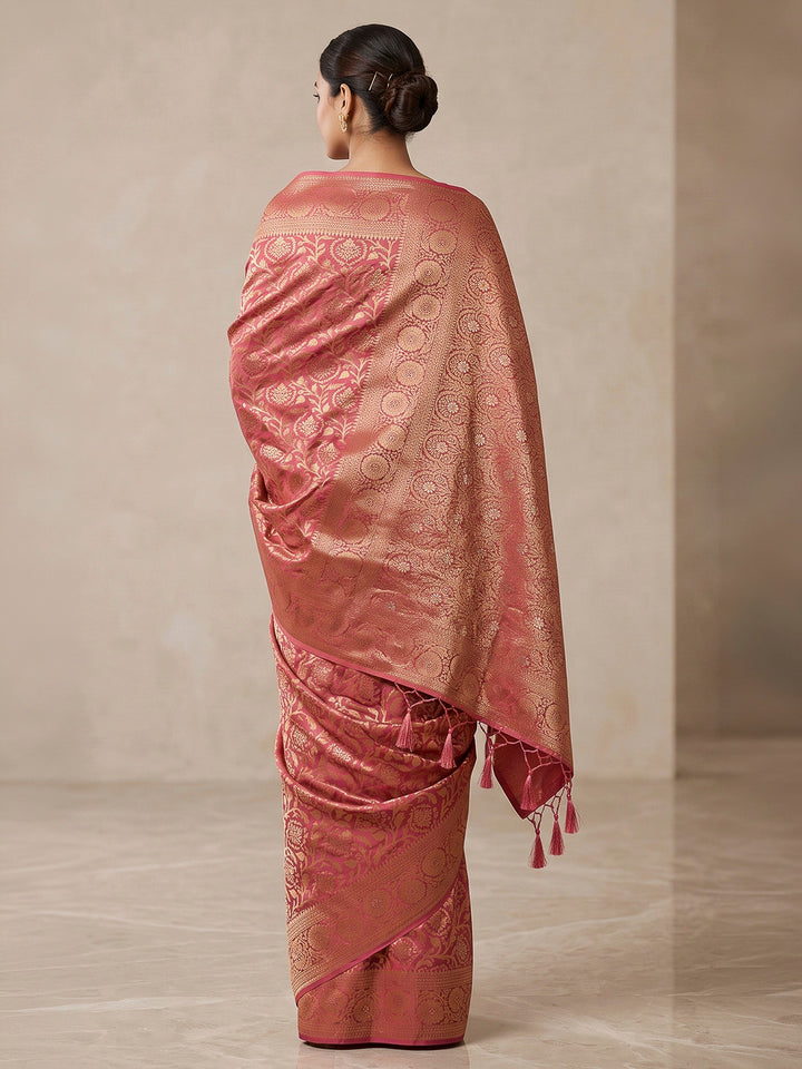 Pink Woven Design Dola Silk Saree