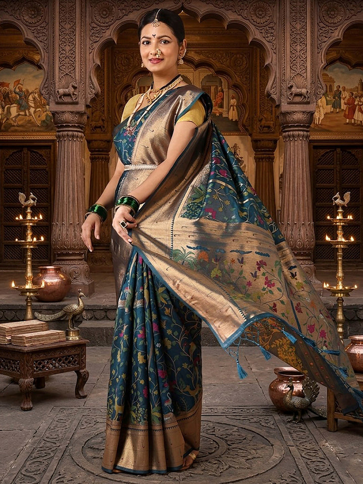 Dark Blue Woven Design Dola Silk Saree