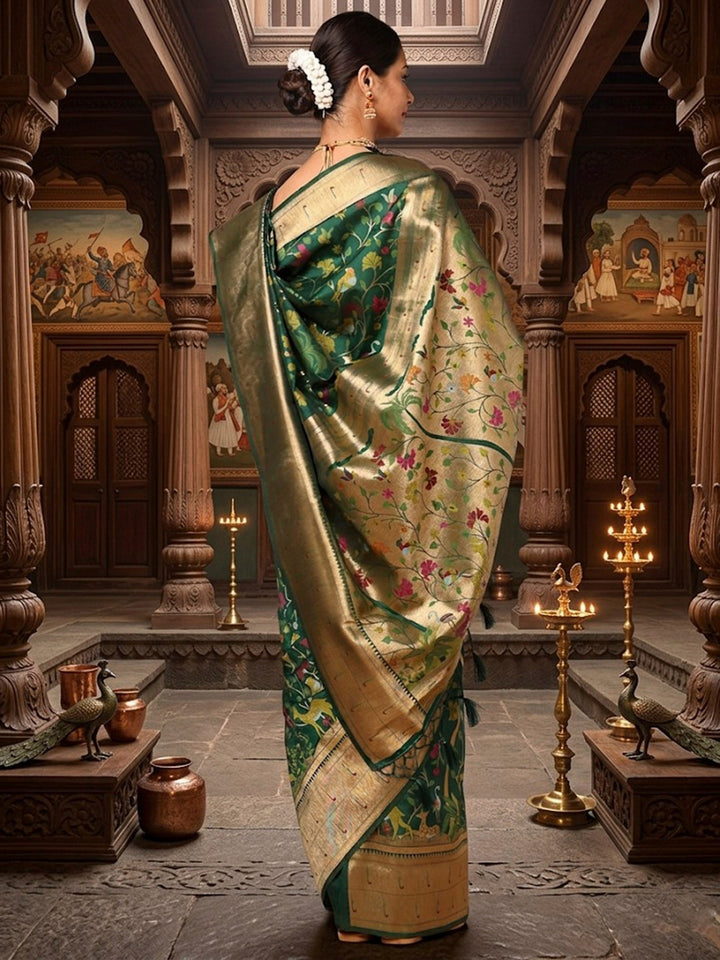 Dark Green Woven Design Dola Silk Saree