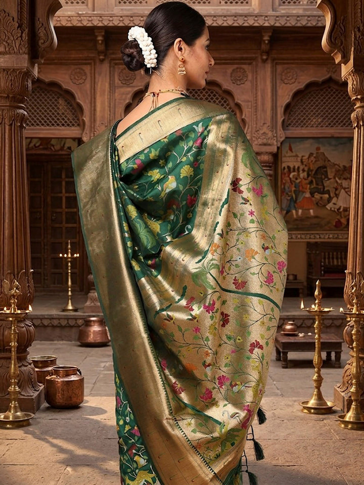 Dark Green Woven Design Dola Silk Saree