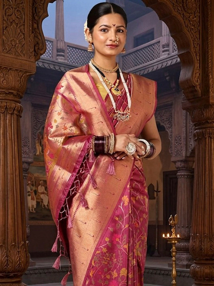 Lavender Woven Design Dola Silk Saree