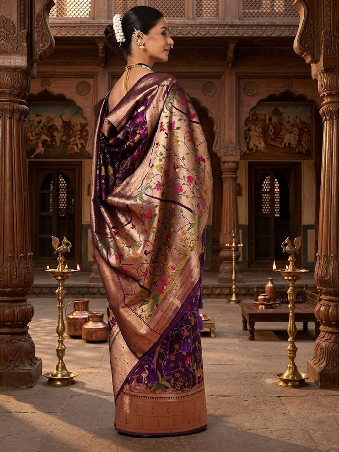 Purple Woven Design Dola Silk Saree