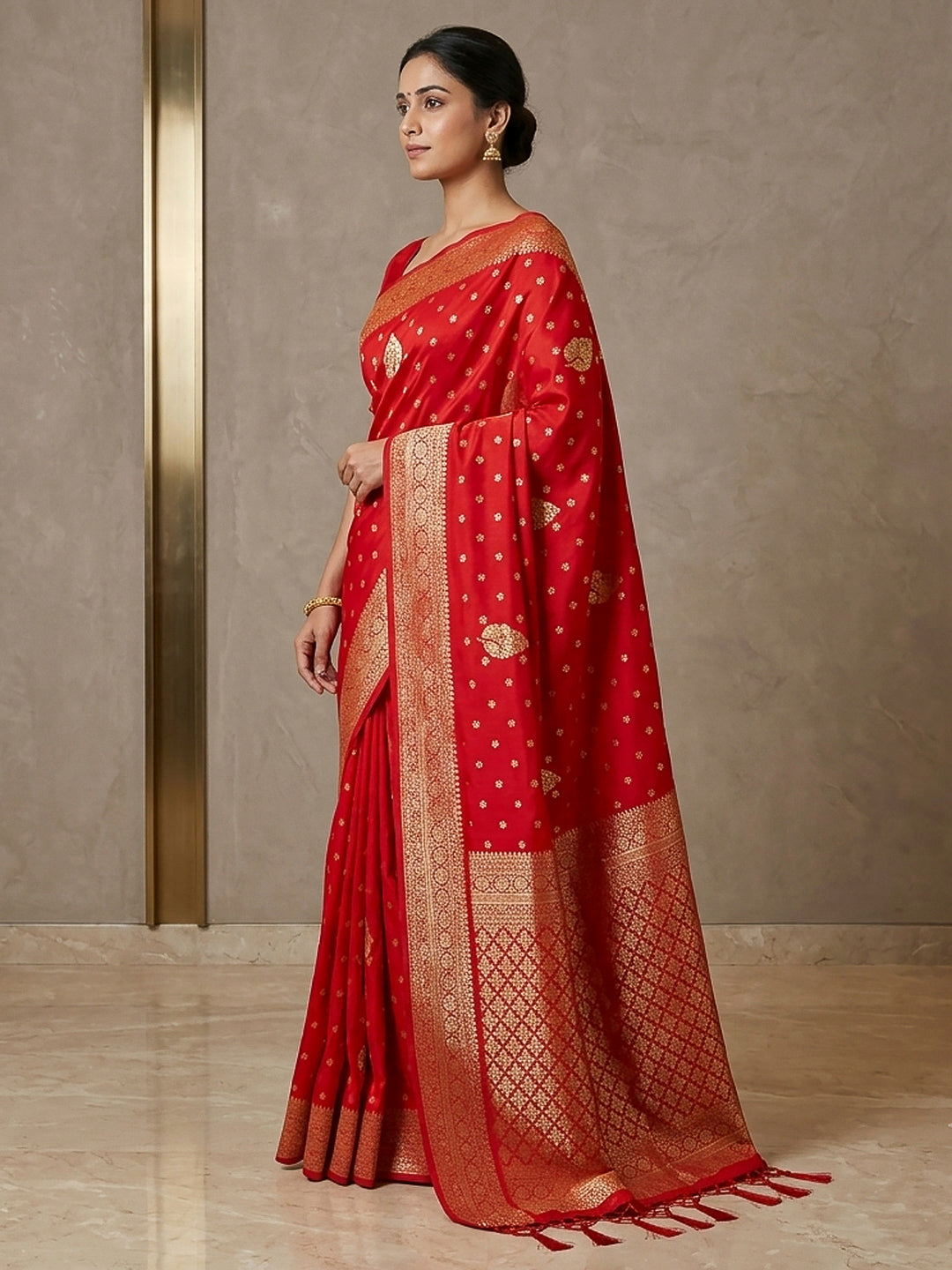 Red Woven Design Dola Silk Saree