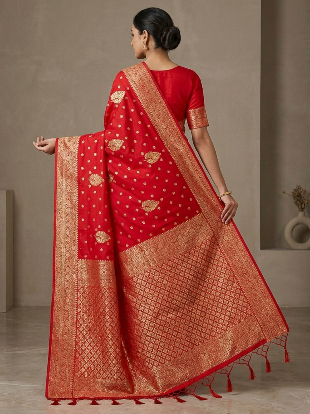 Red Woven Design Dola Silk Saree