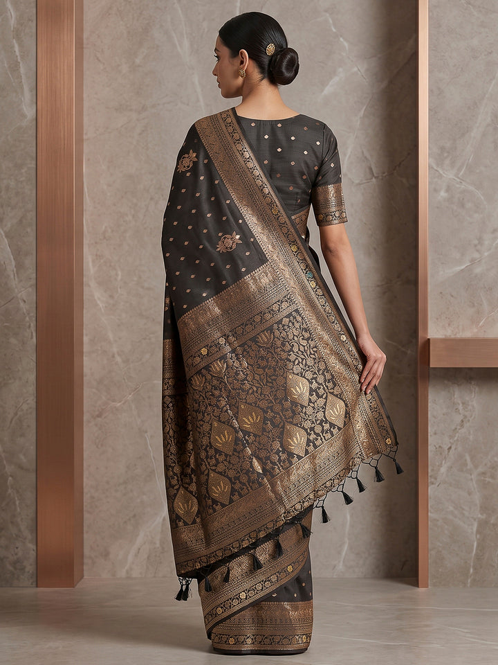 Black Woven Design Dola Silk Saree