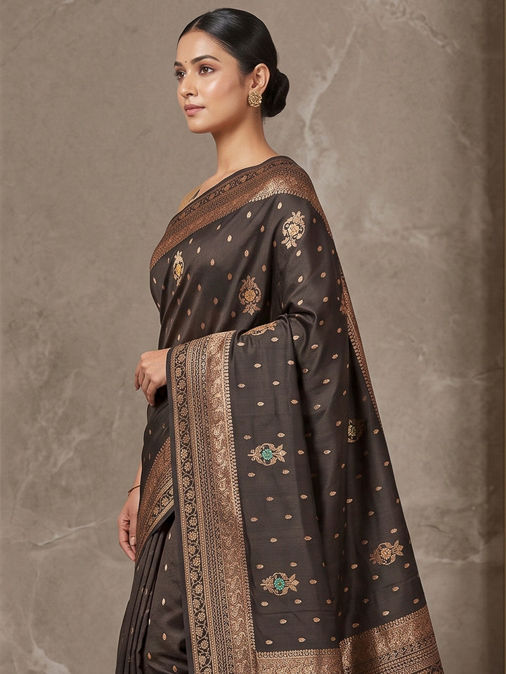 Black Woven Design Dola Silk Saree