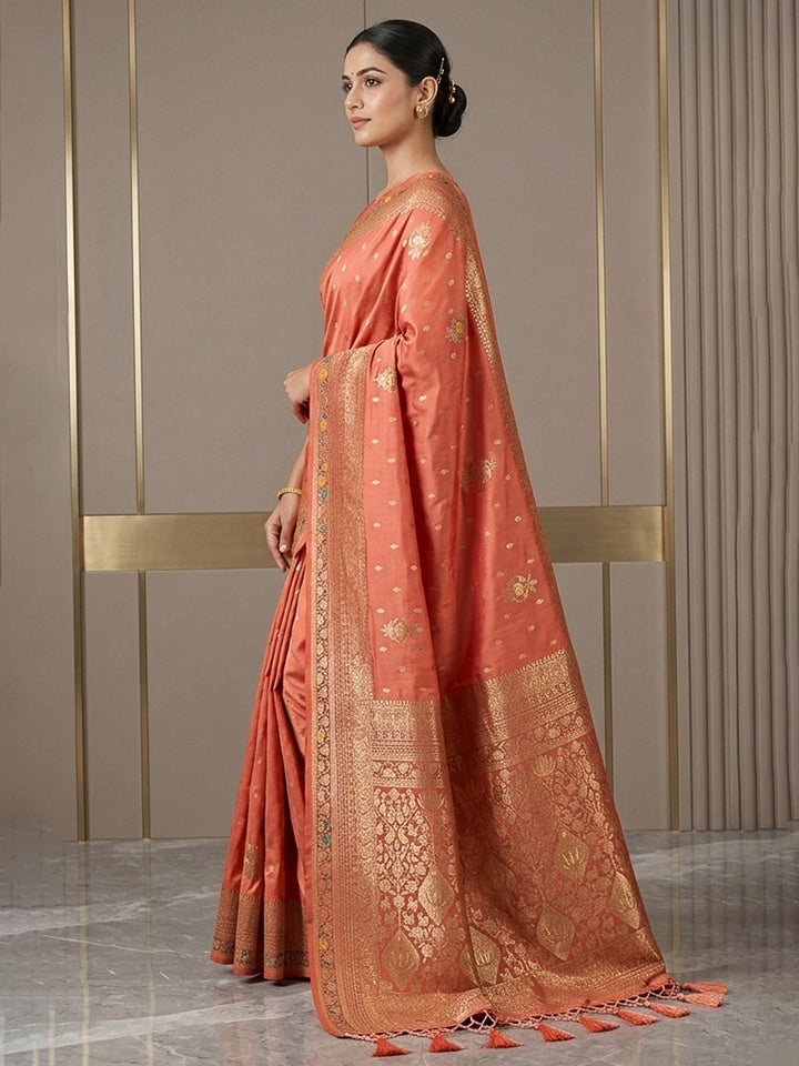 Peach Woven Design Dola Silk Saree