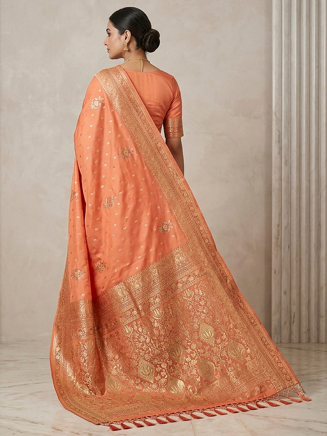 Peach Woven Design Dola Silk Saree