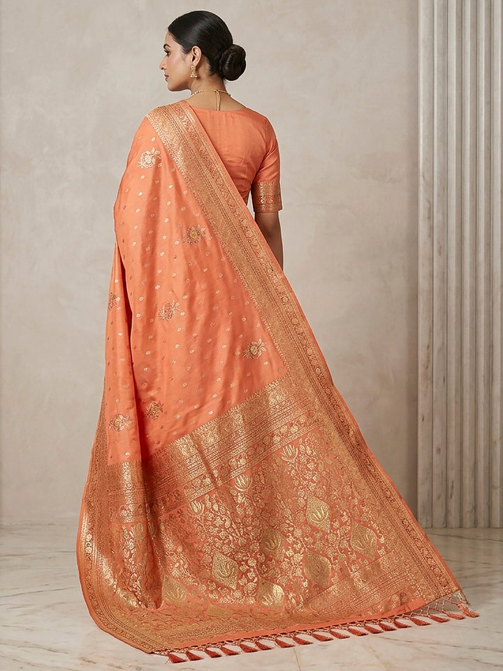 Peach Woven Design Dola Silk Saree