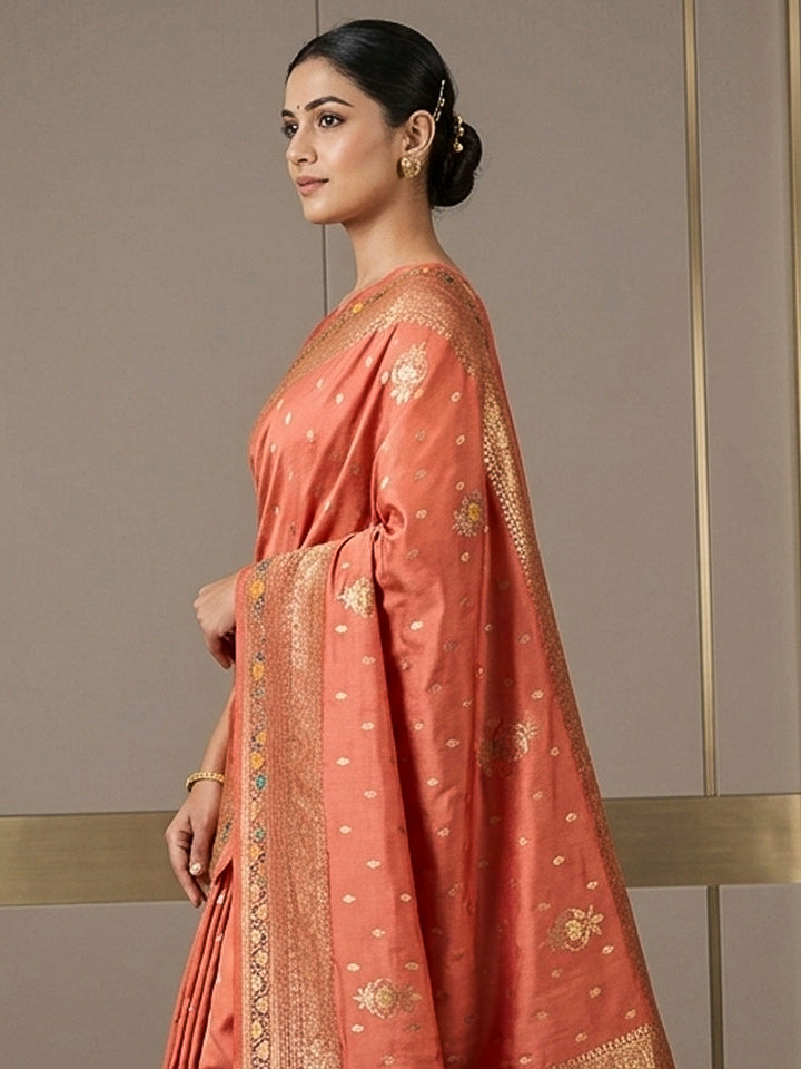 Peach Woven Design Dola Silk Saree