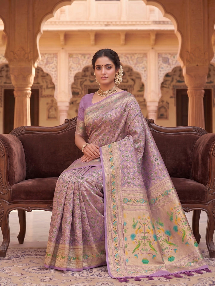 Lavender Woven Design Art Silk Kanjivaram Saree