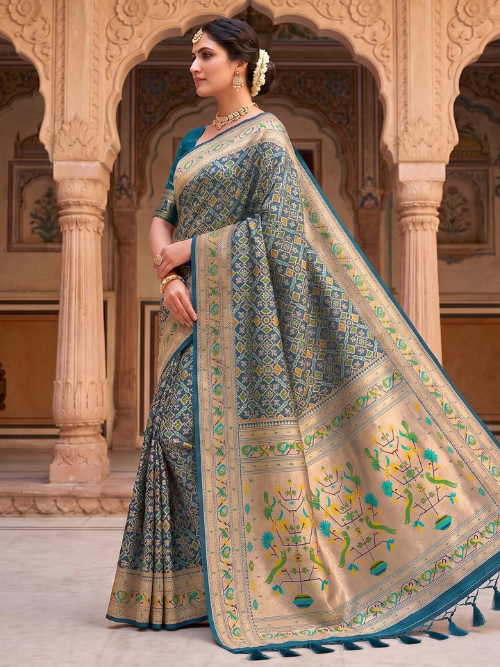 Peacock Blue Woven Design Art Silk Kanjivaram Saree