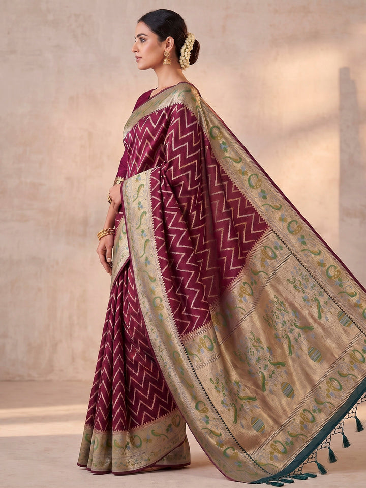 Maroon Woven Design Art Silk Kanjivaram Saree