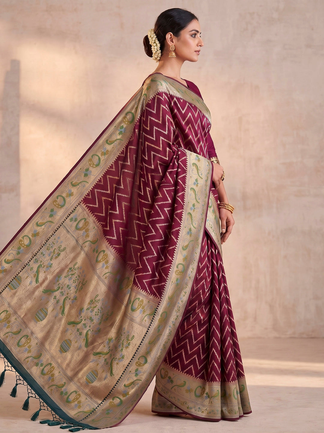 Maroon Woven Design Art Silk Kanjivaram Saree