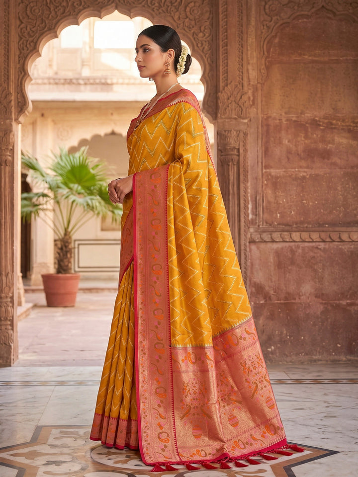 Mustard Woven Design Art Silk Kanjivaram Saree