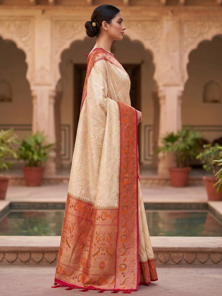Off White Woven Design Art Silk Kanjivaram Saree