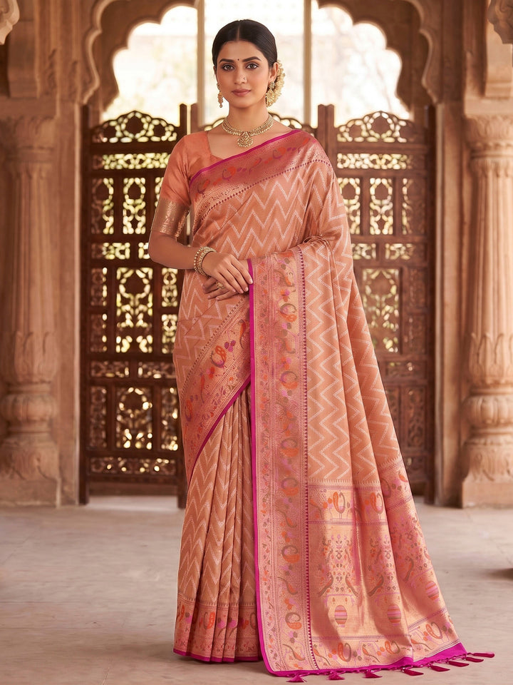 Peach Woven Design Art Silk Kanjivaram Saree