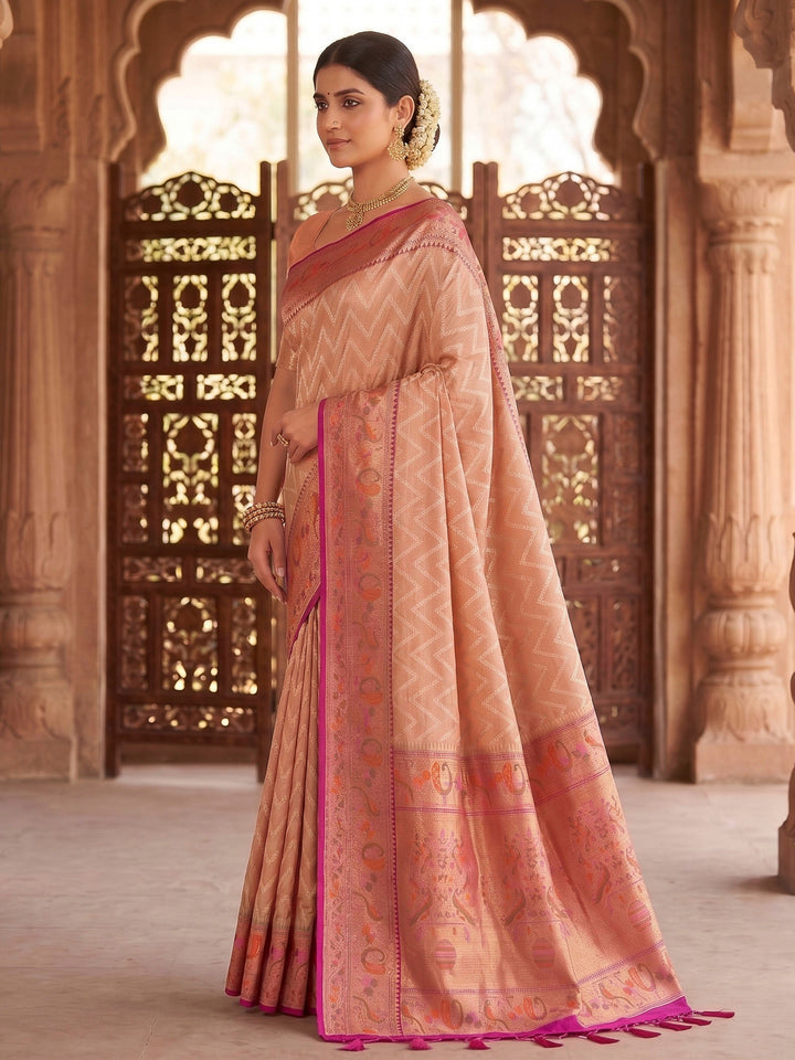 Peach Woven Design Art Silk Kanjivaram Saree