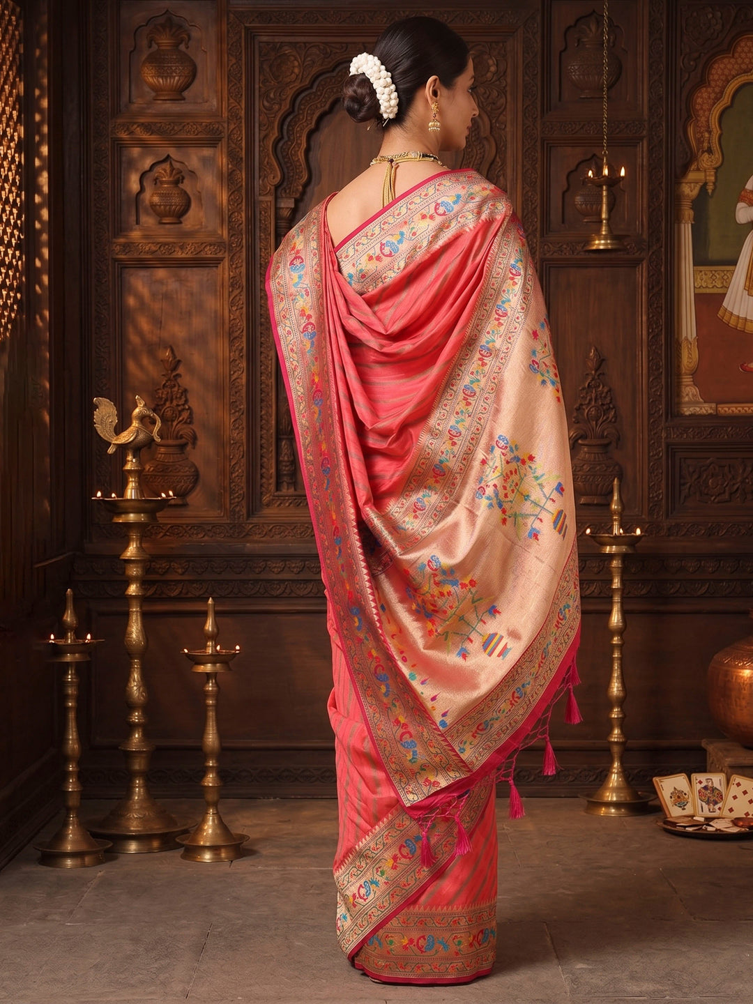 Carrot Rani Woven Design Dola Silk Saree