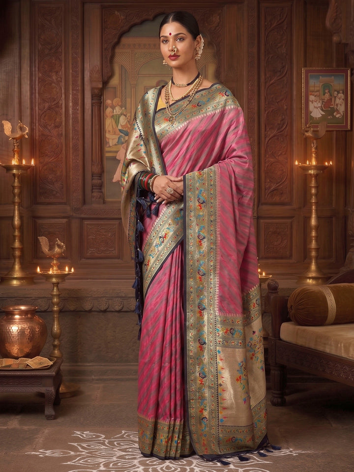 Lavender Navy Woven Design Dola Silk Saree