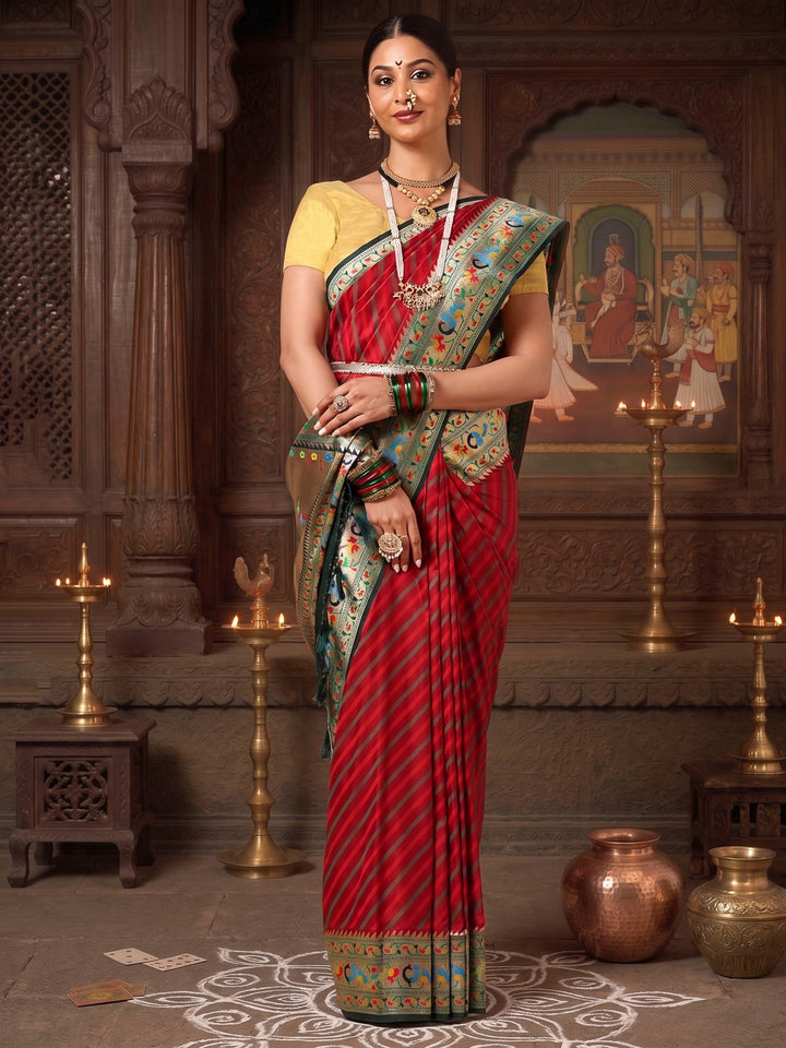 Maroon Navy Woven Design Dola Silk Saree