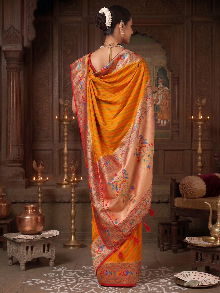 Mustard Red Woven Design Dola Silk Saree