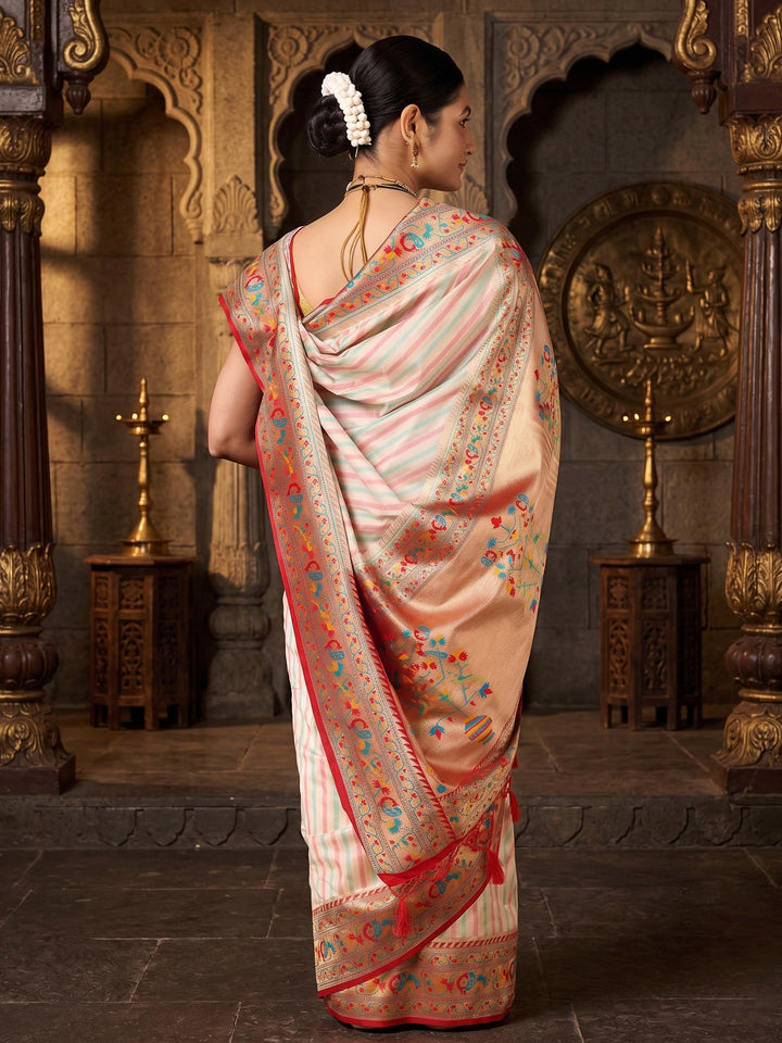 Off White Red Woven Design Dola Silk Saree