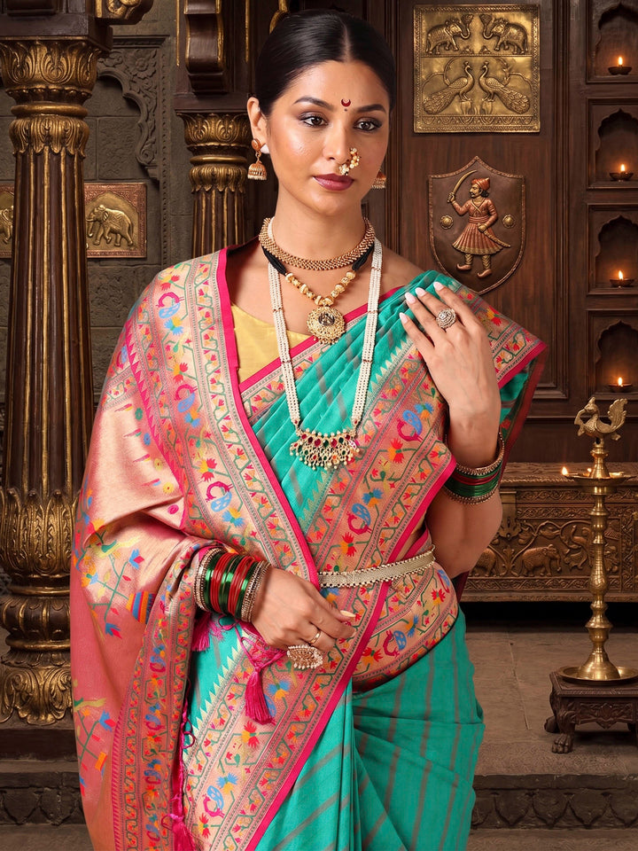Rama Green Rani Woven Design Dola Silk Saree