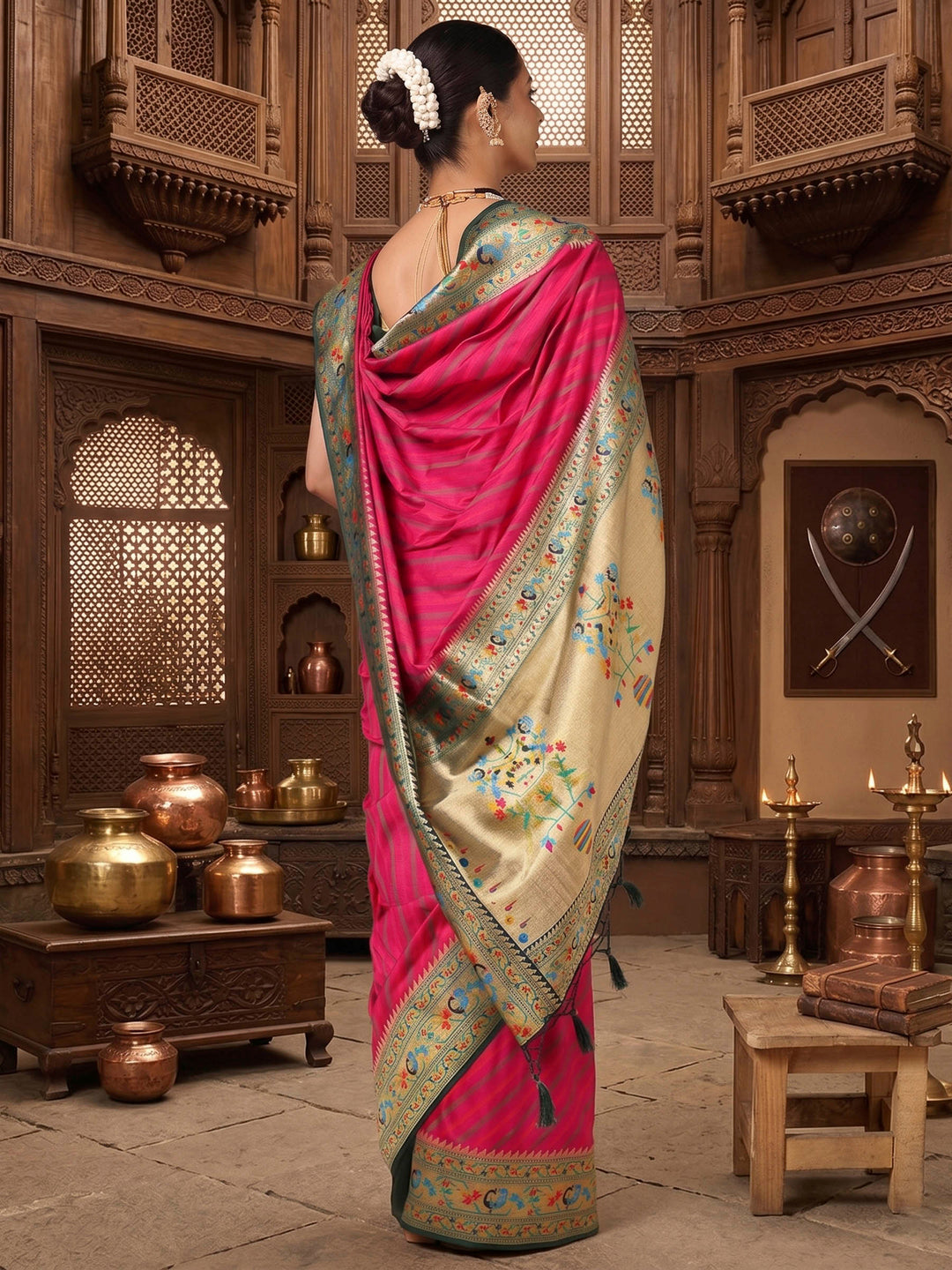 Rani Dark Green Woven Design Dola Silk Saree