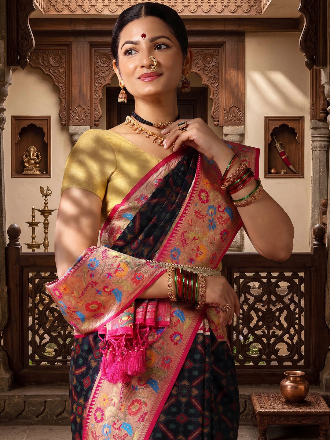 Navy Rani Woven Design Dola Silk Saree