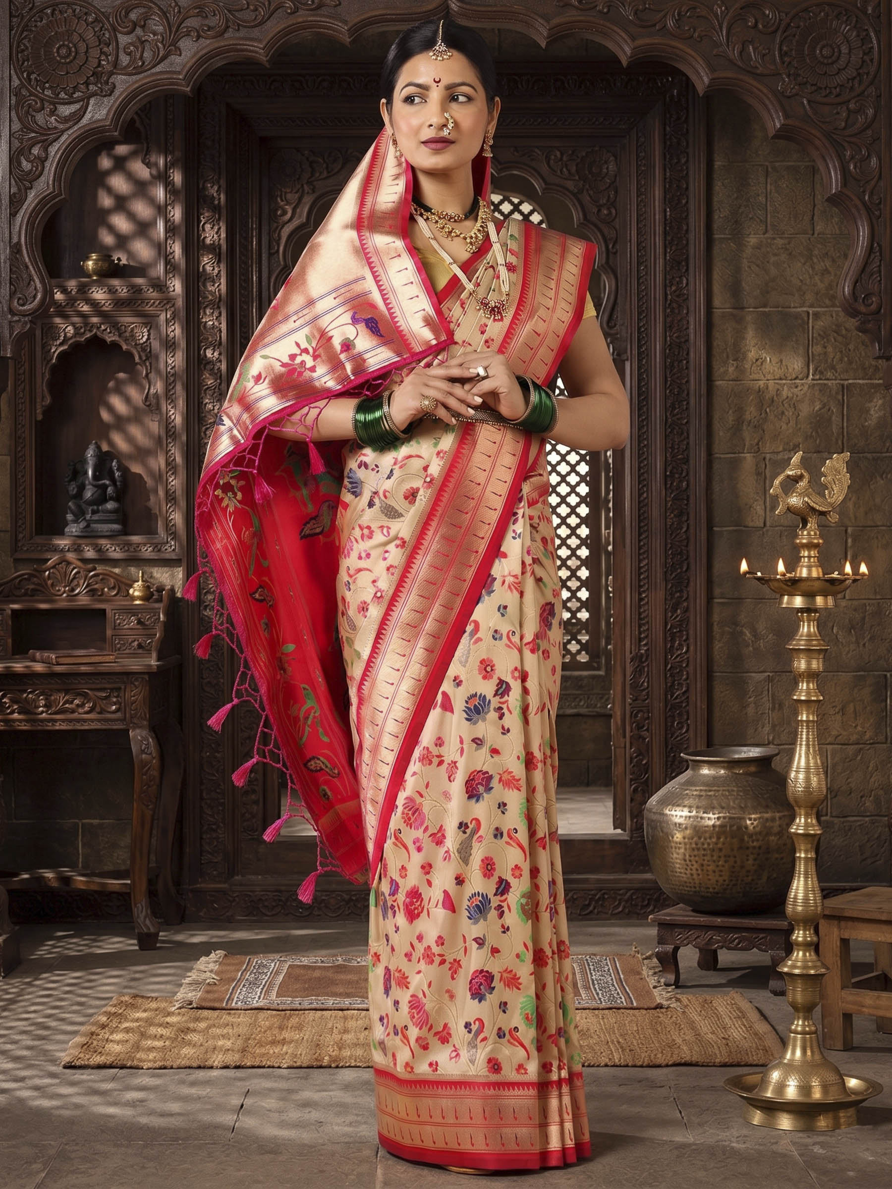 Off White Rani Woven Design Dola Silk Saree – Meenabazaar