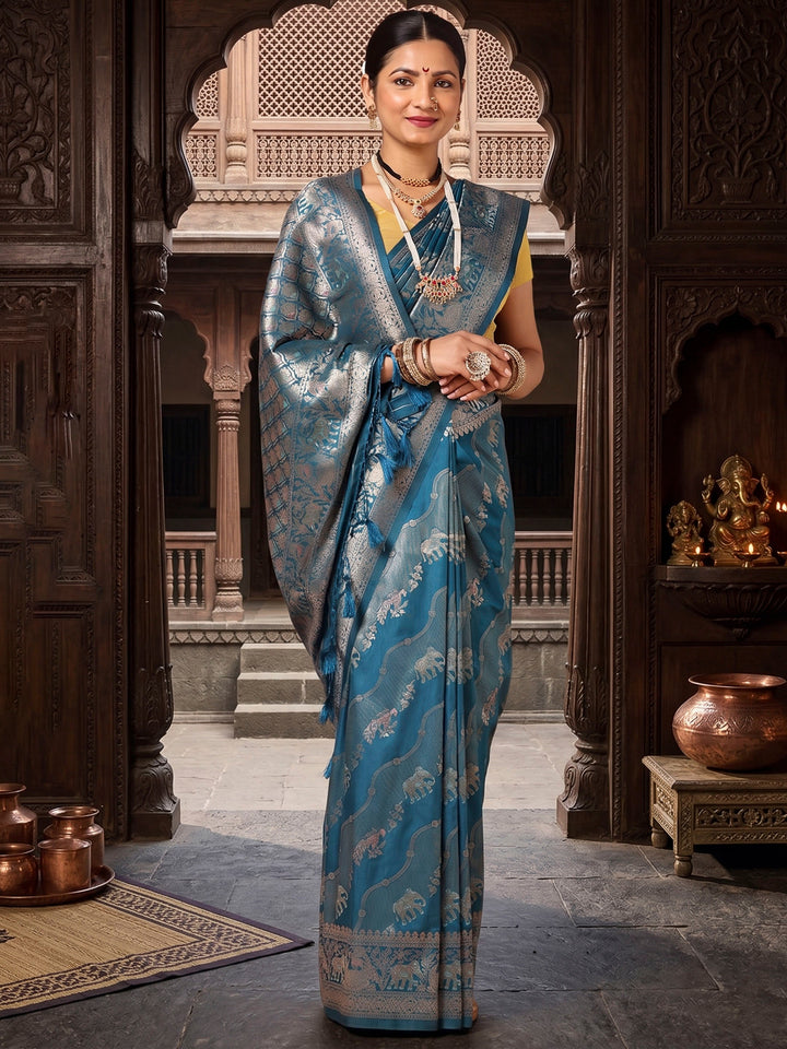 Dark Blue Woven Design Dola Silk Saree
