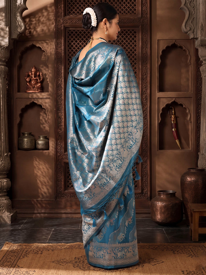 Dark Blue Woven Design Dola Silk Saree