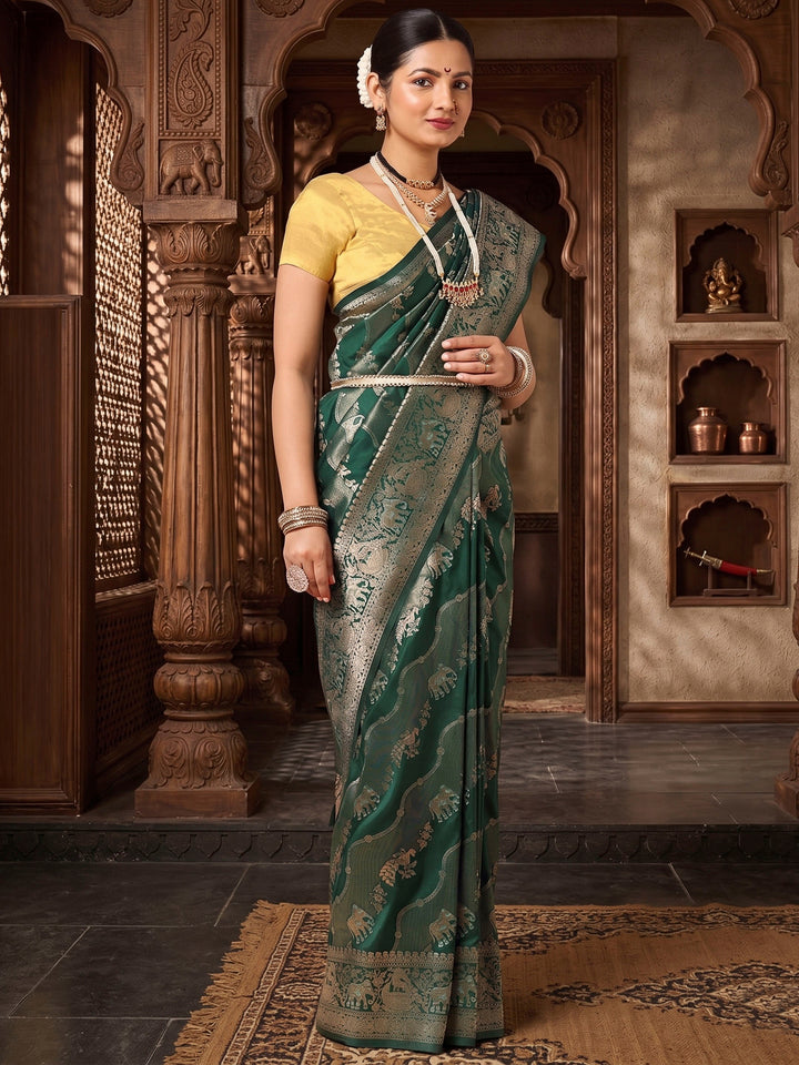 Dark Green Woven Design Dola Silk Saree