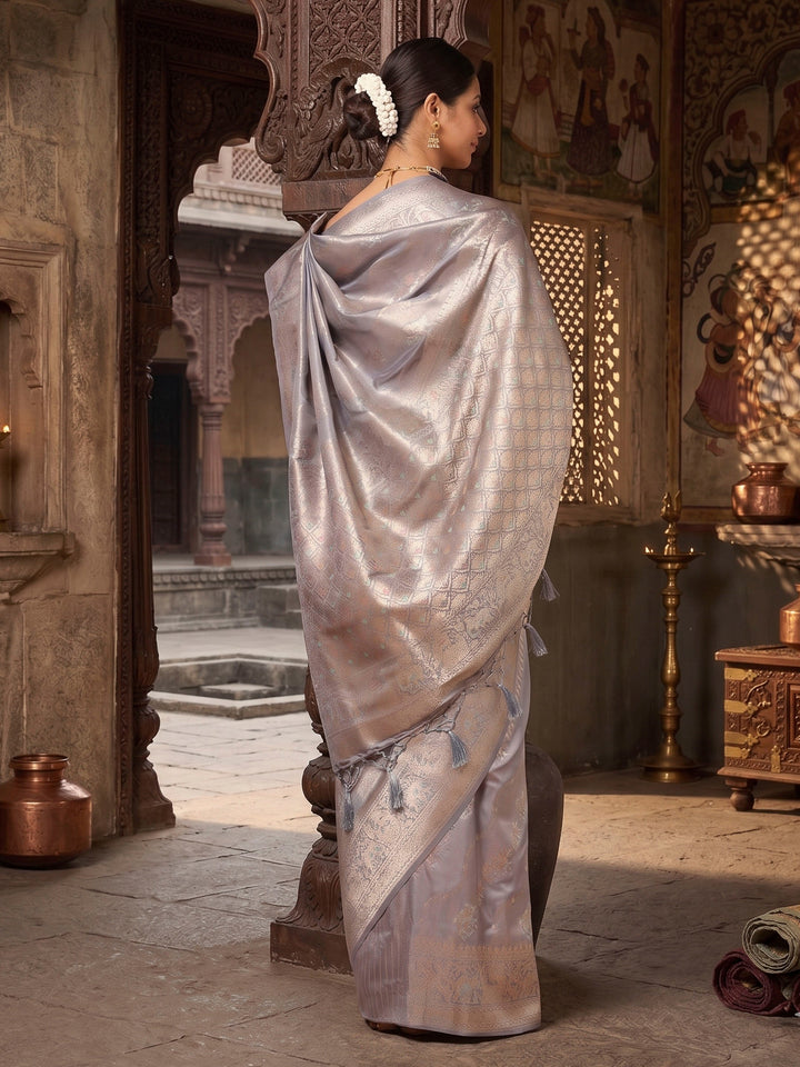 Grey Woven Design Dola Silk Saree