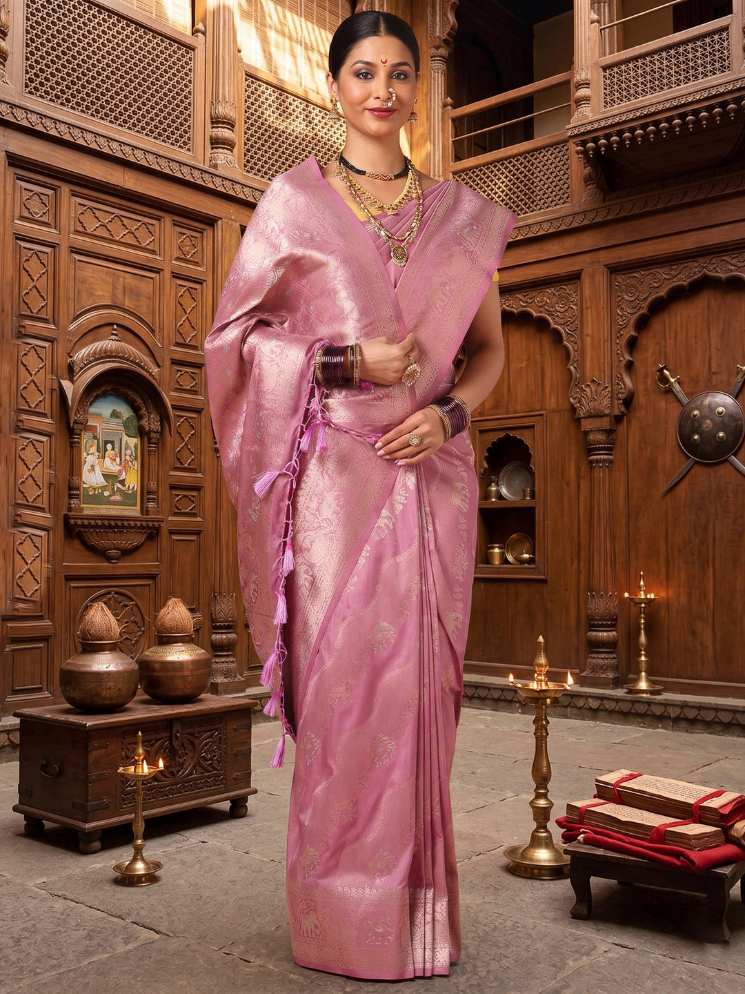 Lavender Woven Design Dola Silk Saree