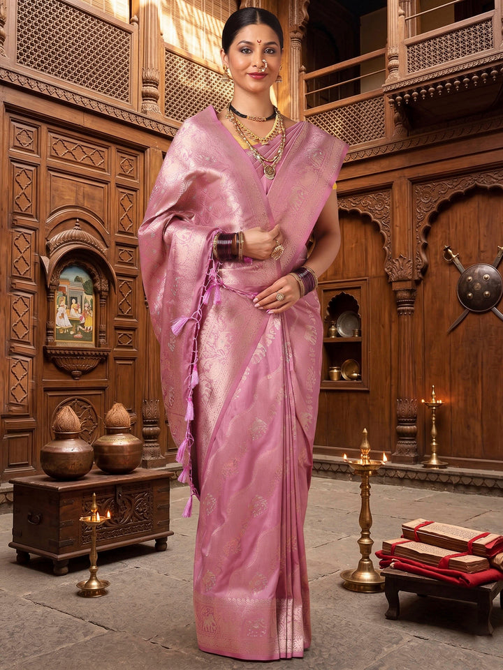 Lavender Woven Design Dola Silk Saree