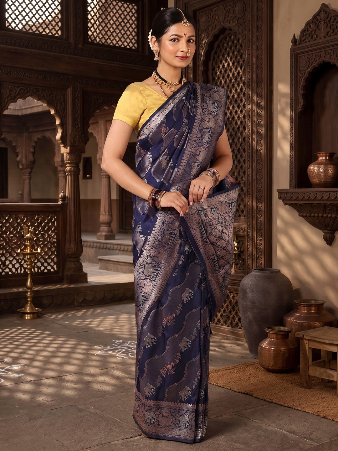 Navy Woven Design Dola Silk Saree