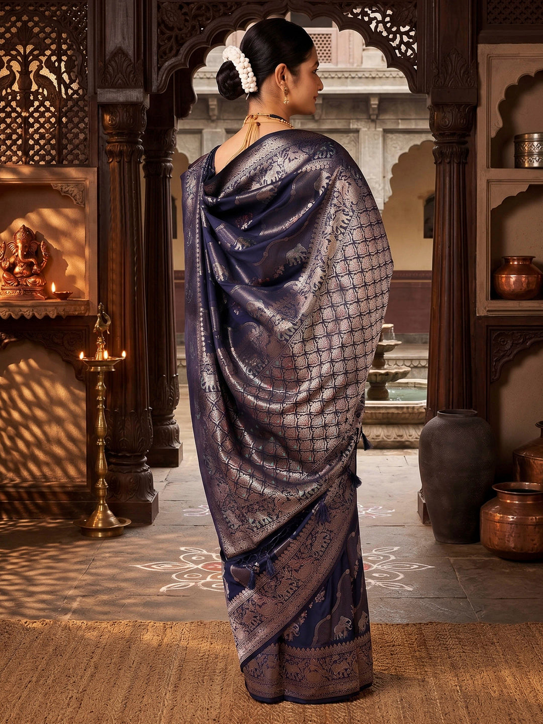 Navy Woven Design Dola Silk Saree