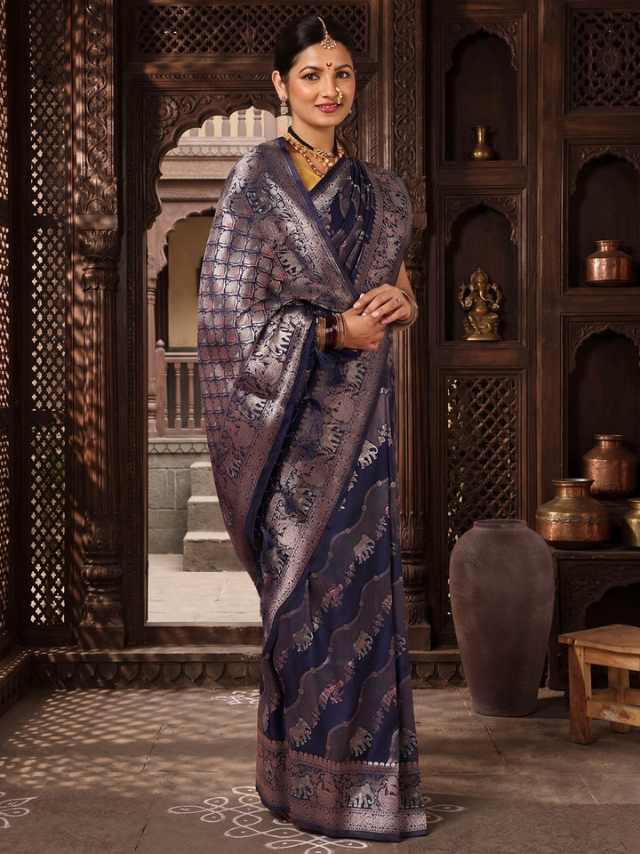 Navy Woven Design Dola Silk Saree