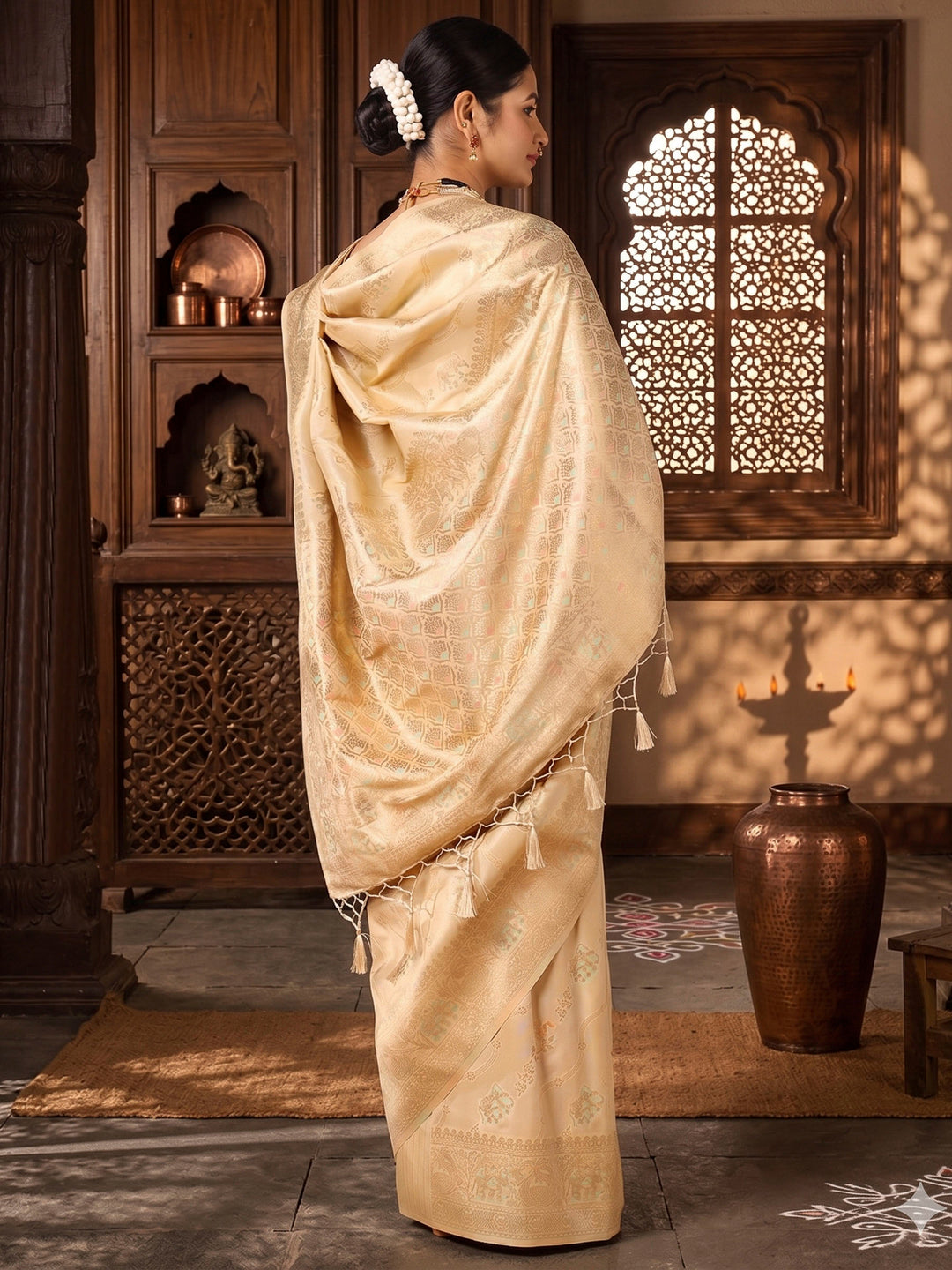 Off White Woven Design Dola Silk Saree
