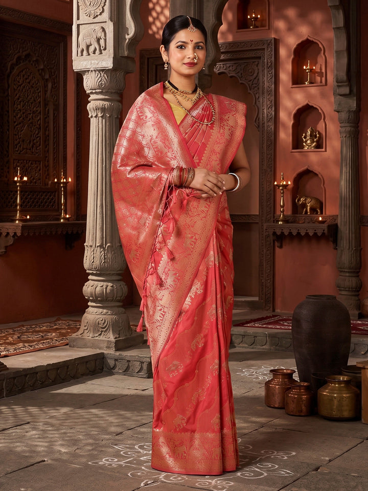 Peach Woven Design Dola Silk Saree