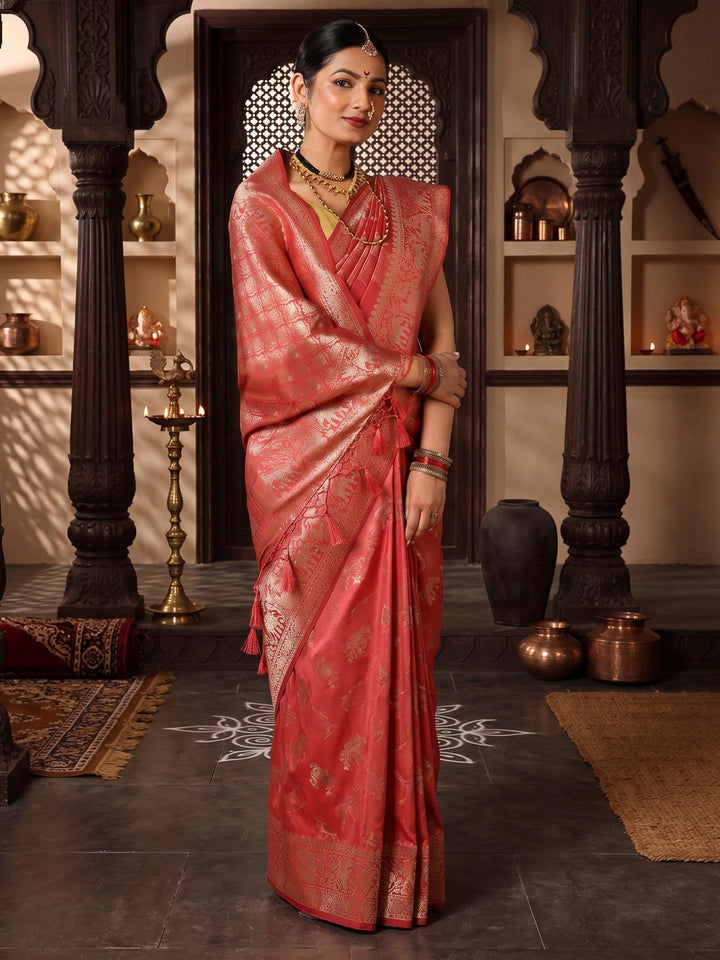 Peach Woven Design Dola Silk Saree