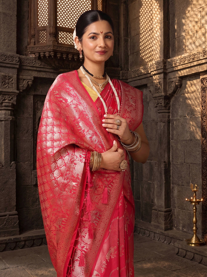 Rani Pink Woven Design Dola Silk Saree