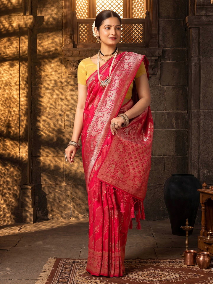 Rani Pink Woven Design Dola Silk Saree