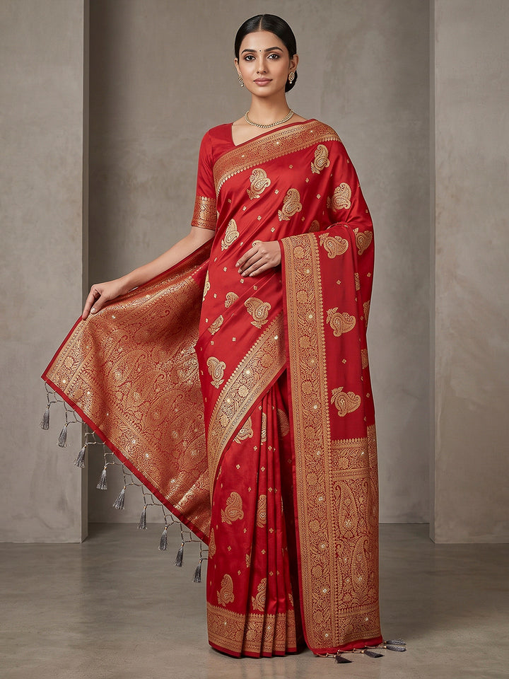 Red Woven Design Dola Silk Saree