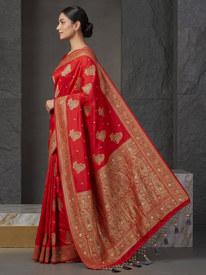 Red Woven Design Dola Silk Saree