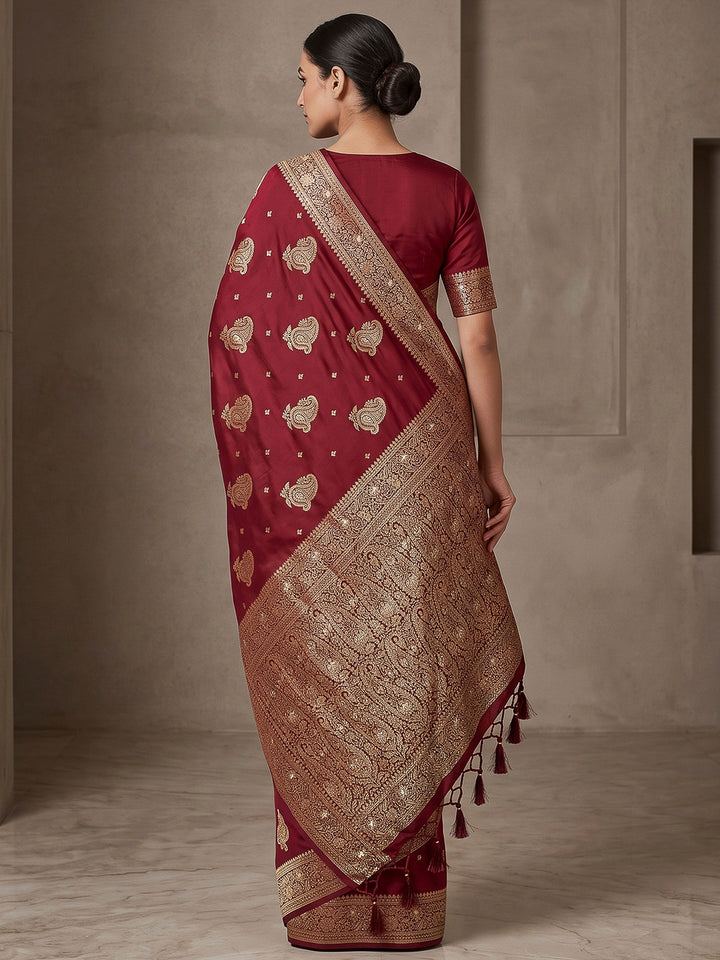 Wine Woven Design Dola Silk Saree