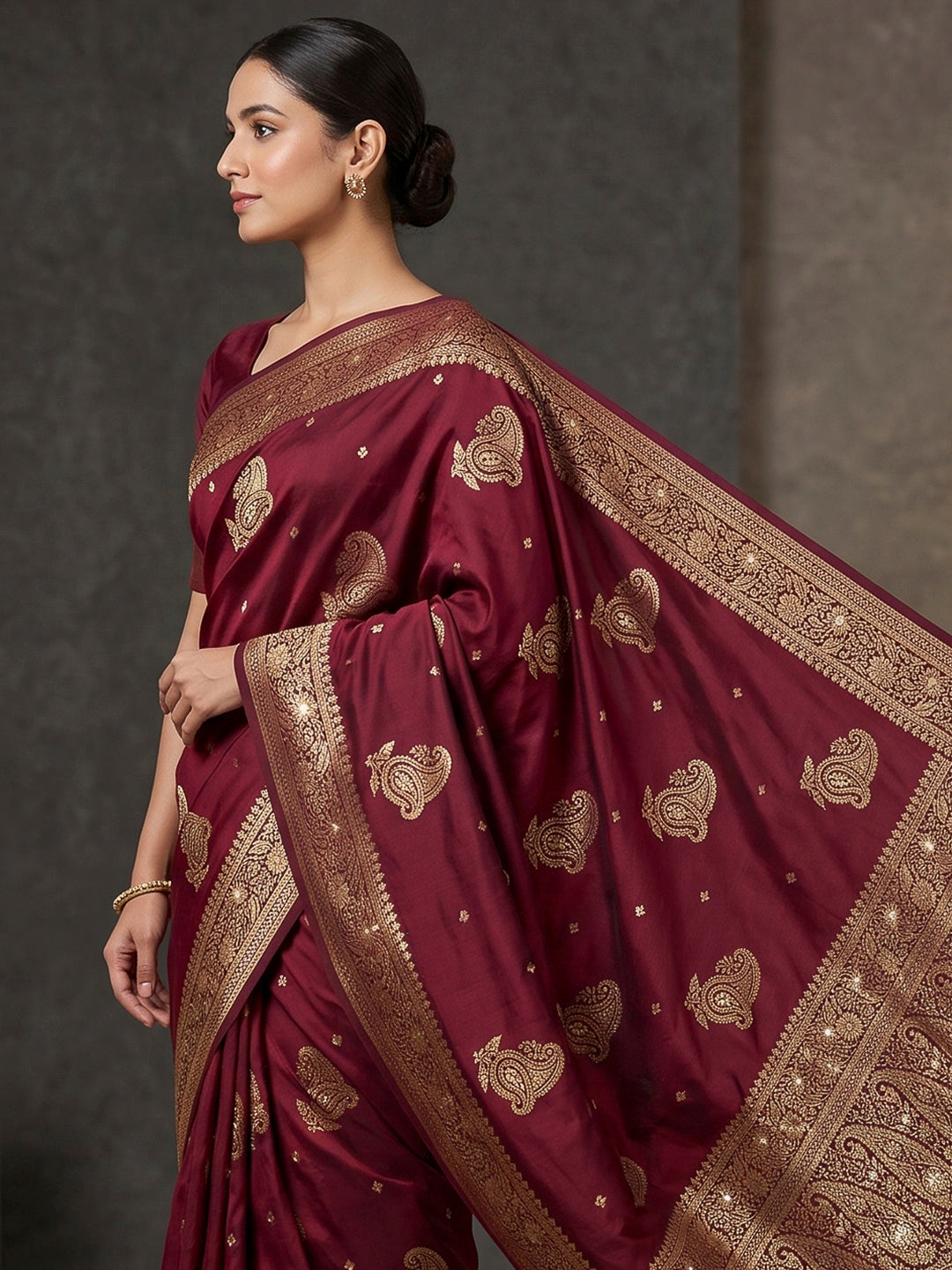 Wine Woven Design Dola Silk Saree